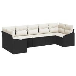Ensemble de canap&eacute; de jardin 7 pcs Noir et Cr&egrave;me polyrotin
