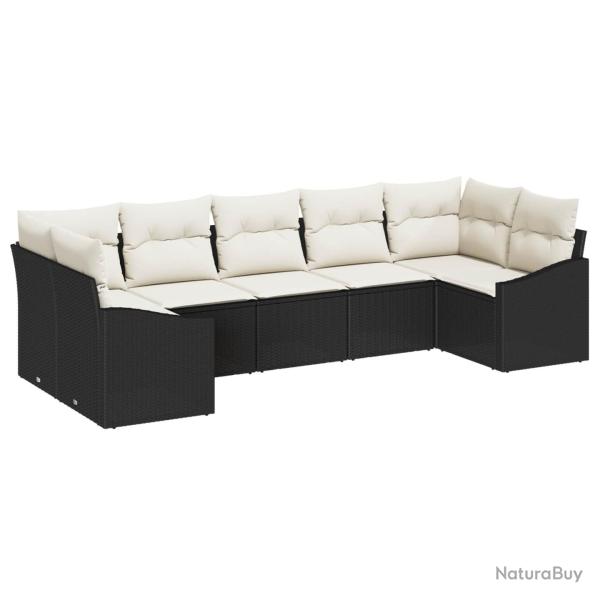 Ensemble de canap� de jardin 7 pcs Noir et Cr�me polyrotin