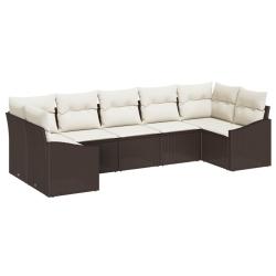 Ensemble de canap&eacute; de jardin 7 pcs Marron et Cr&egrave;me polyrotin