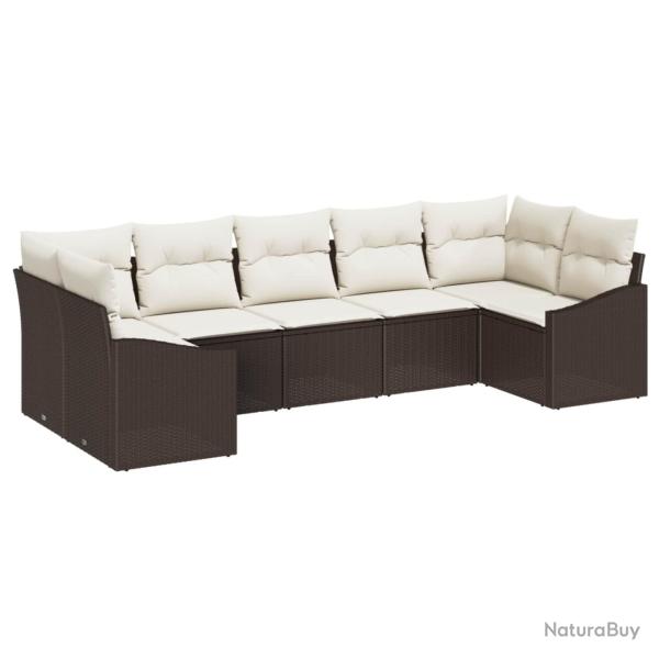 Ensemble de canap� de jardin 7 pcs Marron et Cr�me polyrotin