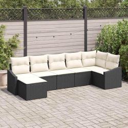 Ensemble de canap&eacute; de jardin 7 pcs Noir et Cr&egrave;me polyrotin