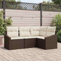 Ensemble de canap&eacute; de jardin 4 pcs Marron et blanc polyrotin