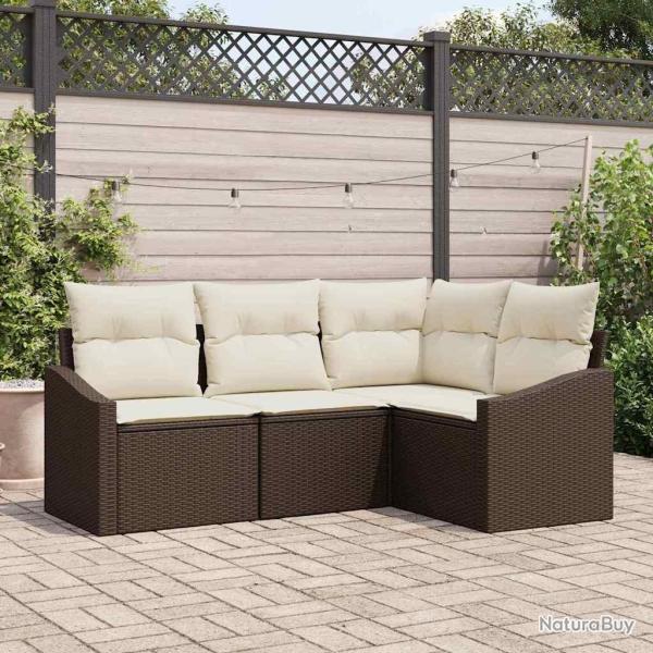 Ensemble de canap� de jardin 4 pcs Marron et blanc polyrotin