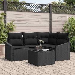 Ensemble de canap&eacute; de jardin avec coussin 5 pcs Noir polyrotin