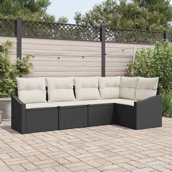 Ensemble de canap� de jardin 5 pcs Noir et Blanc polyrotin