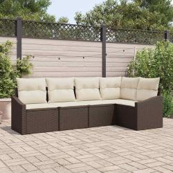 Ensemble de canap&eacute; de jardin 5 pcs Marron et blanc polyrotin
