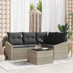 Ensemble de canap&eacute; de jardin 5 pcs Gris clair polyrotin