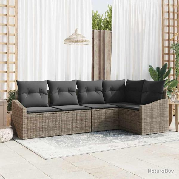 Ensemble de canap� de jardin avec coussin 5 pcs Gris polyrotin