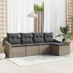 Ensemble de Canap&eacute;s avec coussin 5 pcs Gris polyrotin