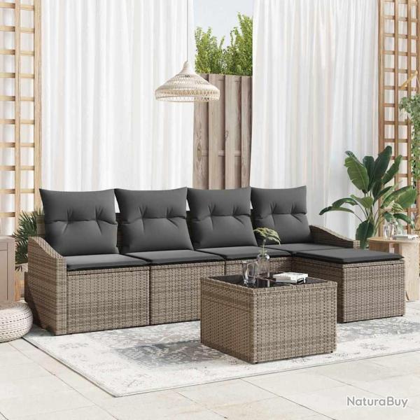 Ensemble de Canap�s avec coussin 6 pcs Gris clair polyrotin