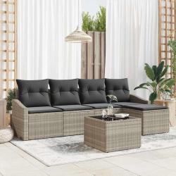 Ensemble de Canap&eacute;s avec coussin 6 pcs Gris clair polyrotin