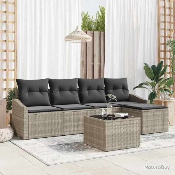 Ensemble de Canap�s avec coussin 6 pcs Gris clair polyrotin