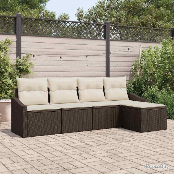Ensemble de Canap�s 5 pcs Marron et Cr�me polyrotin