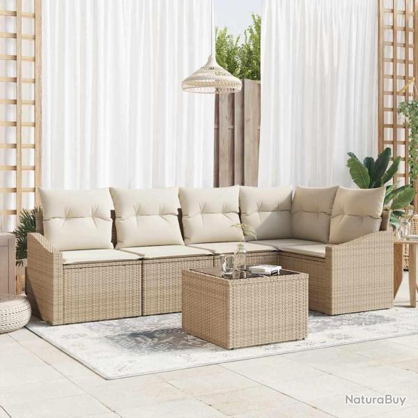 Ensemble de canap� de jardin 6 pcs Beige et cr�me polyrotin