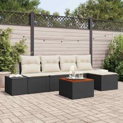 Ensemble de canap&eacute; de jardin 6 pcs Noir et Cr&egrave;me polyrotin