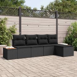 Ensemble de canap&eacute; de jardin avec coussin 6 pcs Noir Polyrotin