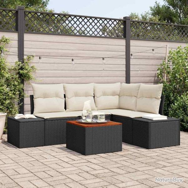 Ensemble de canap� de jardin 5 pcs Noir et Cr�me polyrotin