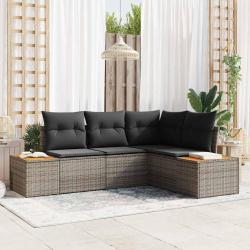 Ensemble de canap&eacute; de jardin avec coussin 4 pcs Gris Polyrotin