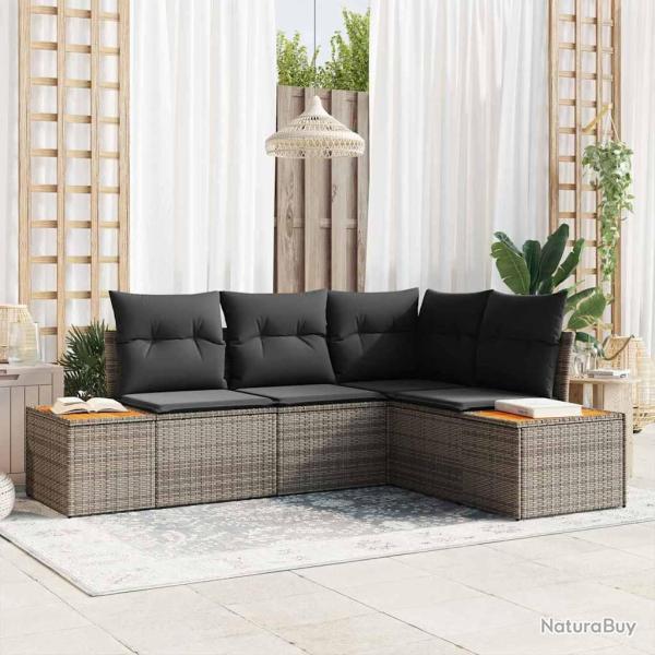 Ensemble de canap� de jardin avec coussin 4 pcs Gris Polyrotin