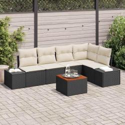 Ensemble de canap&eacute; de jardin 6 pcs Noir et Cr&egrave;me polyrotin
