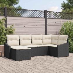 Ensemble de salle &agrave; manger pour jardin 6 pcs Noir et Cr&egrave;me
