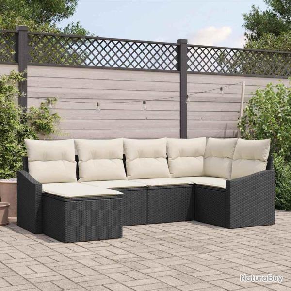 Ensemble de salle � manger pour jardin 6 pcs Noir et Cr�me
