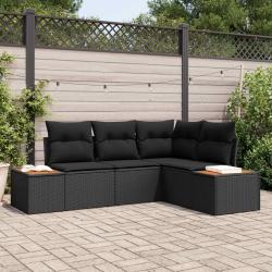 Ensemble de canap&eacute; de jardin avec coussin 4 pcs Noir Polyrotin