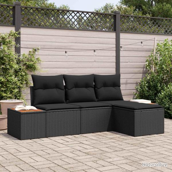Ensemble de canap� de jardin 4 pcs Noir Poly Rattan