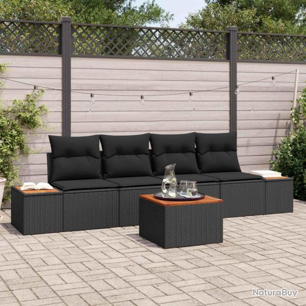 Ensemble de canap� de jardin avec coussin 5 pcs Noir Poly rotin