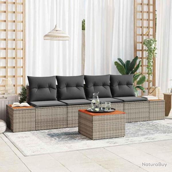 Ensemble de canap� de jardin avec coussin 5 pcs Gris Poly rotin