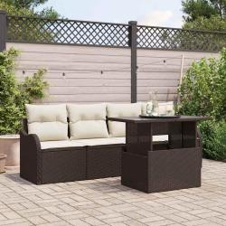 Ensemble de canap&eacute; de jardin 5 pcs Marron Poly Rattan