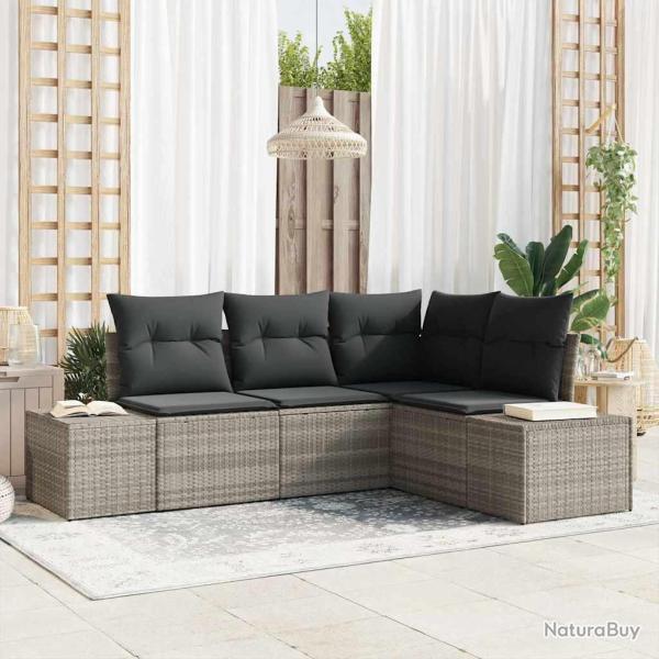 Ensemble de canap� de jardin 4 pcs Gris clair polyrotin