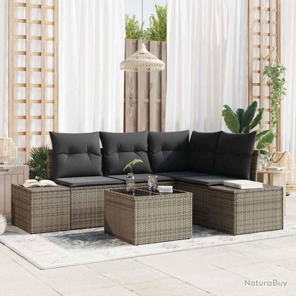 Ensemble de canap� de jardin avec stockage Gris clair polyrotin