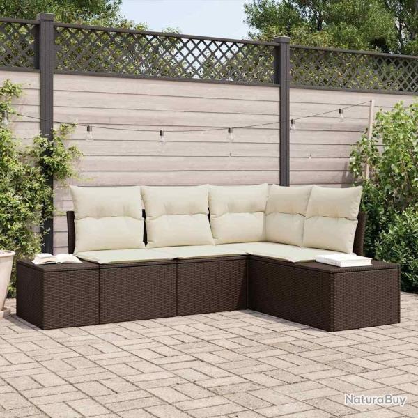 Ensemble de canap� de jardin 4 pcs Marron et Cr�me polyrotin