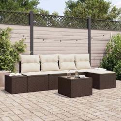 Ensemble de canap&eacute; de jardin 5 pcs Marron et Cr&egrave;me polyrotin