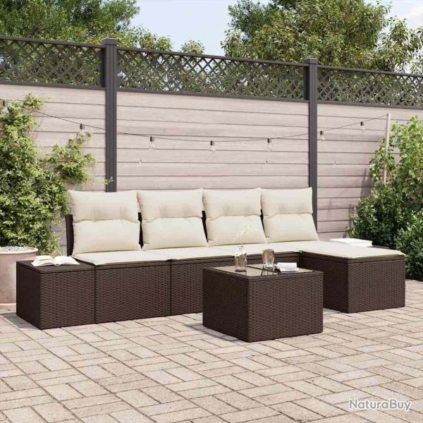 Ensemble de canap� de jardin 5 pcs Marron et Cr�me polyrotin