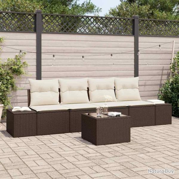 Ensemble de canap� de jardin 5 pcs Marron et Cr�me polyrotin