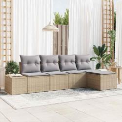 Ensemble de canap&eacute; de jardin 5 pcs Beige et Gris clair