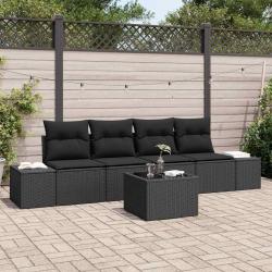 Ensemble de canap&eacute; de jardin avec coussin 5 pcs Noir polyrotin