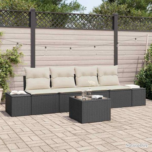 Ensemble de canap� de jardin 5 pcs Noir et Cr�me polyrotin