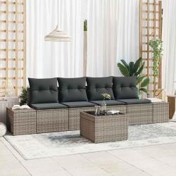 Ensemble de canap&eacute; de jardin avec coussin 5 pcs Gris polyrotin