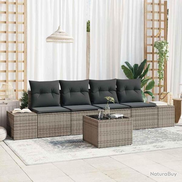 Ensemble de canap� de jardin avec coussin 5 pcs Gris polyrotin