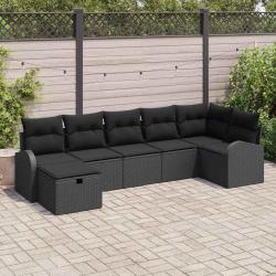 Ensemble de Canap&eacute;s avec coussin 7 pcs Noir polyrotin