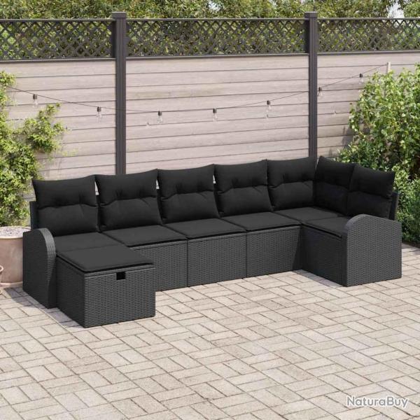 Ensemble de Canap�s avec coussin 7 pcs Noir polyrotin