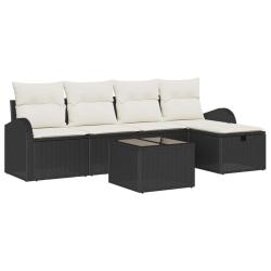 Ensemble de Canap&eacute;s avec coussin 6 pcs Noir et Cr&egrave;me polyrotin