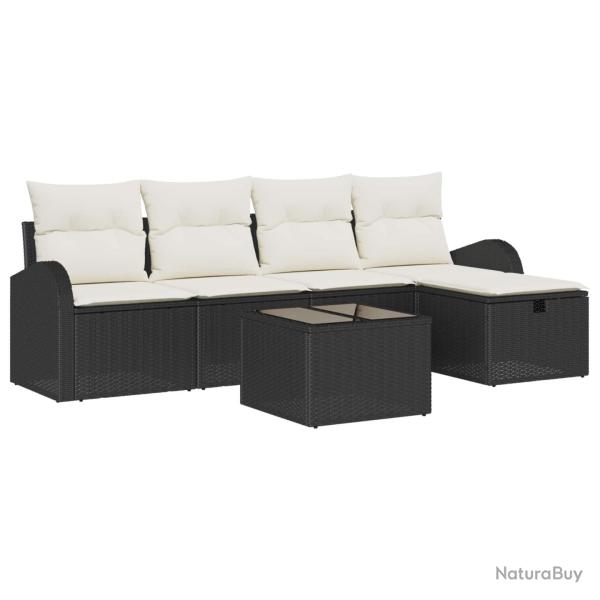 Ensemble de Canap�s avec coussin 6 pcs Noir et Cr�me polyrotin
