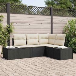 Ensemble de canap&eacute; de jardin 4 pcs Noir et Cr&egrave;me polyrotin