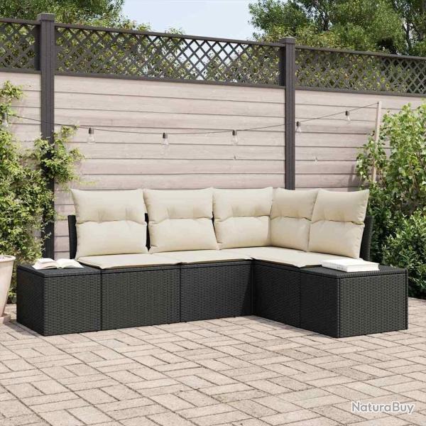 Ensemble de canap� de jardin 4 pcs Noir et Cr�me polyrotin