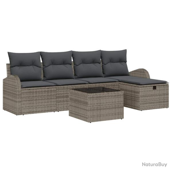 Ensemble de Canap�s avec coussin avec stockage Gris polyrotin