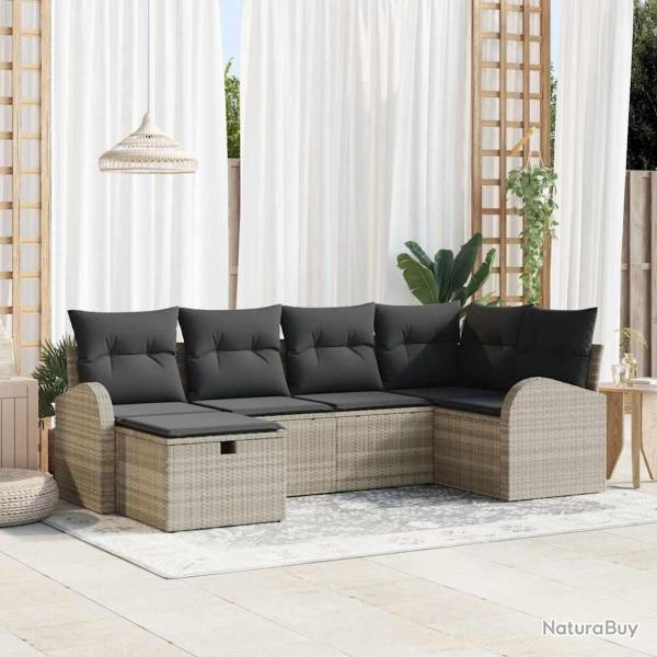 Ensemble de Canap�s avec coussin 6 pcs Gris clair polyrotin